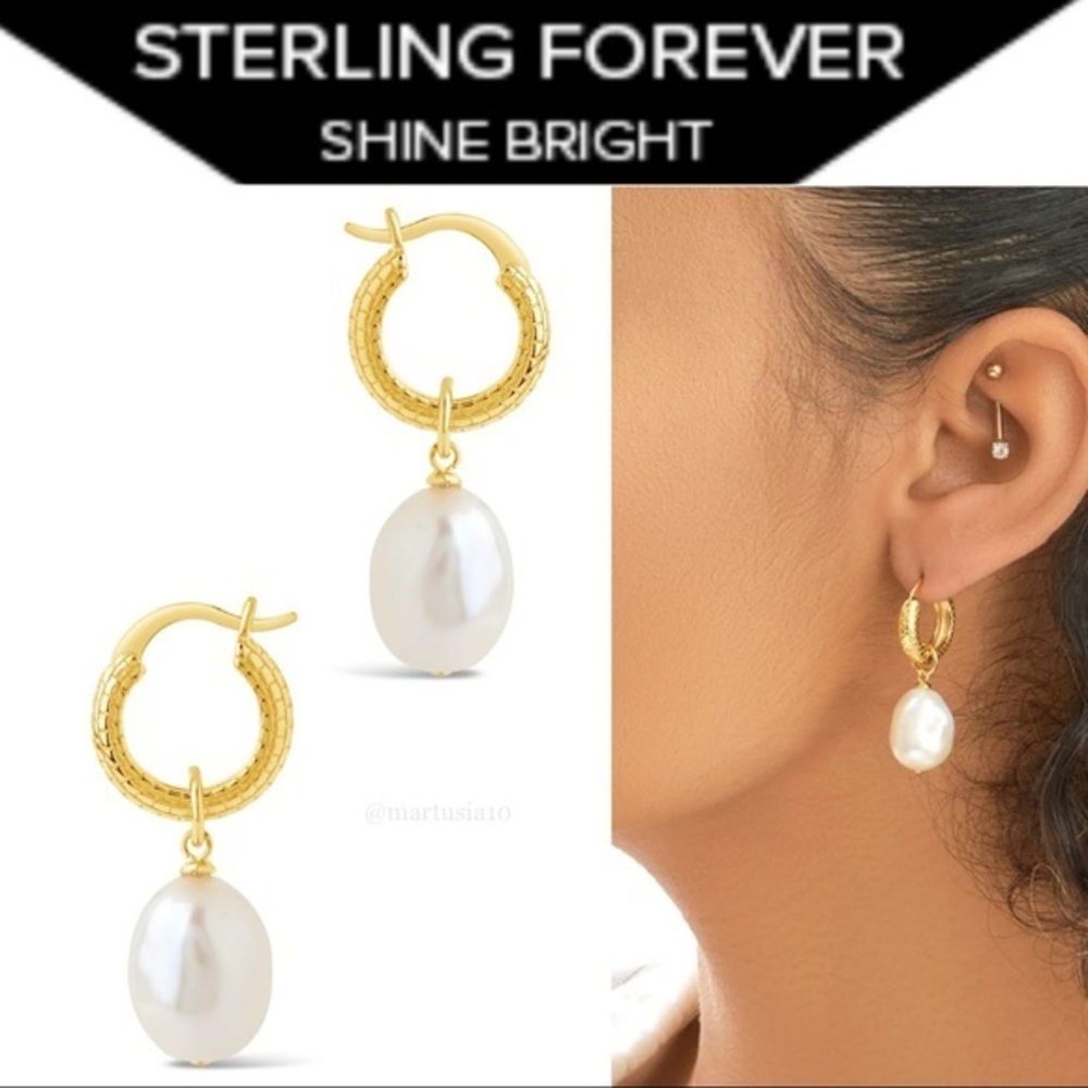 STERLING FOREVER Sterling Silver Imitation Pearl Drop Hoop Earrings 105$